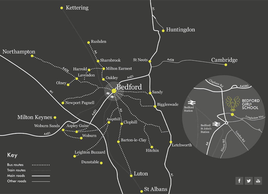 A location map showing transport routes on a map of BGS and surrounding area